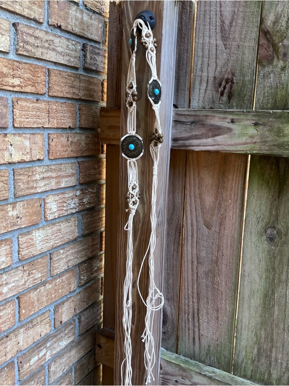 Boho Cream Macramé Belt with Turquoise Accents